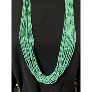 Turquoise Colored Twenty Strand Seed Bead Necklace Boho Statement